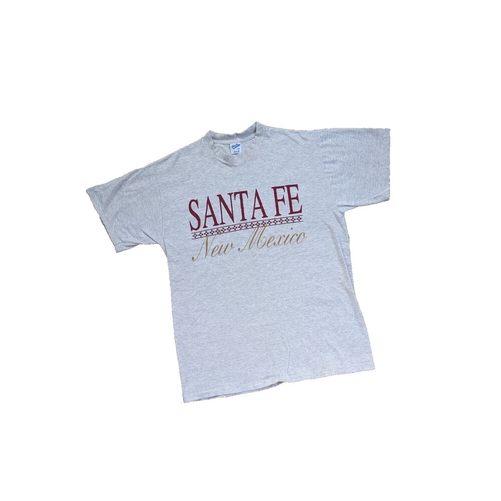 Vintage 90's Santa Fe New Mexico Spell Out Tee Crew T-Shirt Tag Grey Size Large